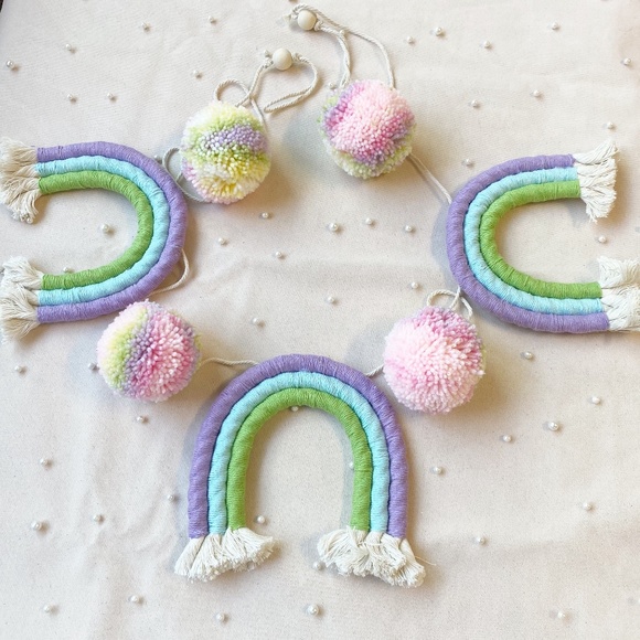 Handmade Rainbow Pom Pom Garland Baby Room Decor Party Decoration Easter Decor - Picture 1 of 7